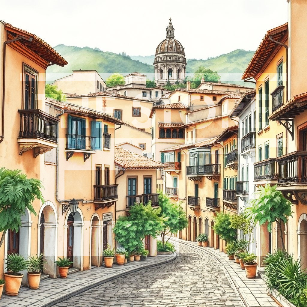 【イラスト素材】街と窓から見た風景1