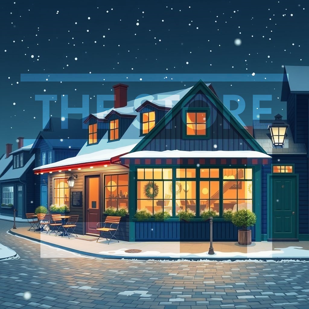 【イラスト素材】夜のカフェ1