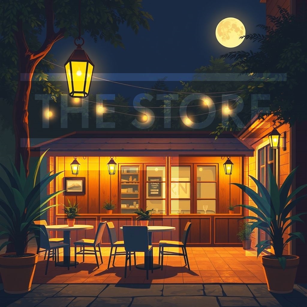 【イラスト素材】夜のカフェ1