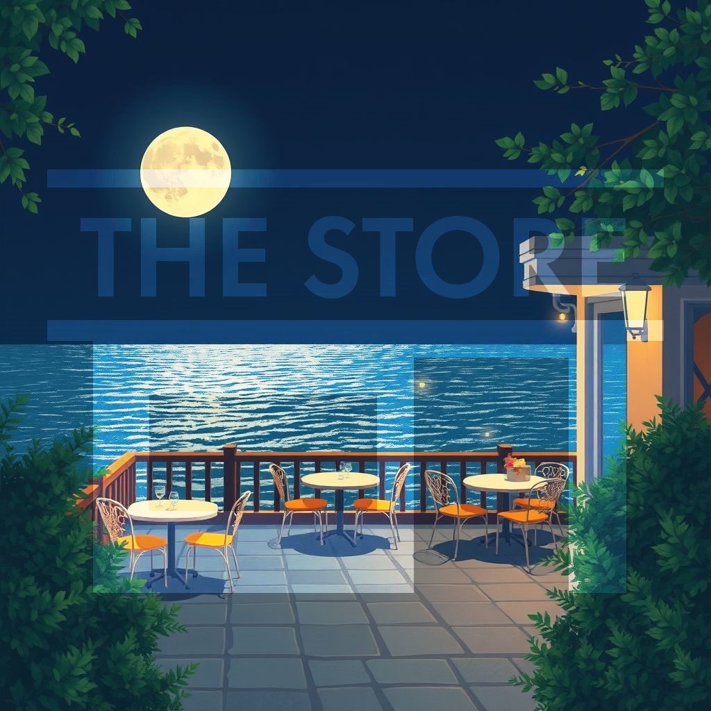 【イラスト素材】夜のカフェ1