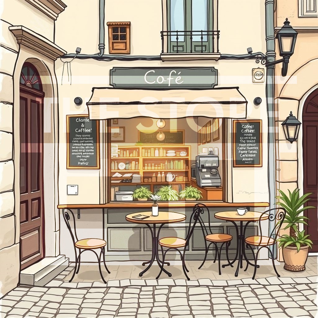 【イラスト素材】古いストリートカフェ