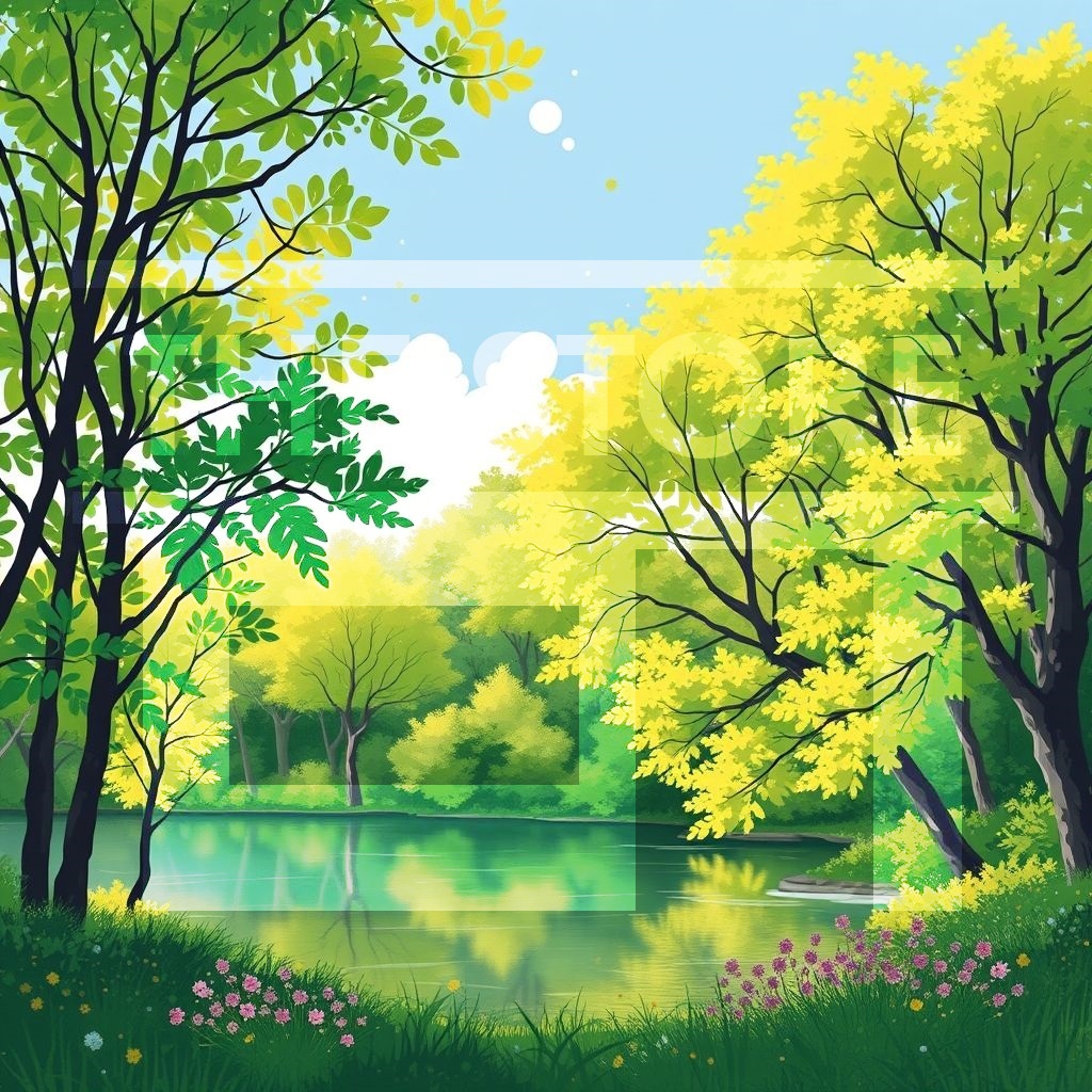 【イラスト素材】四季の森