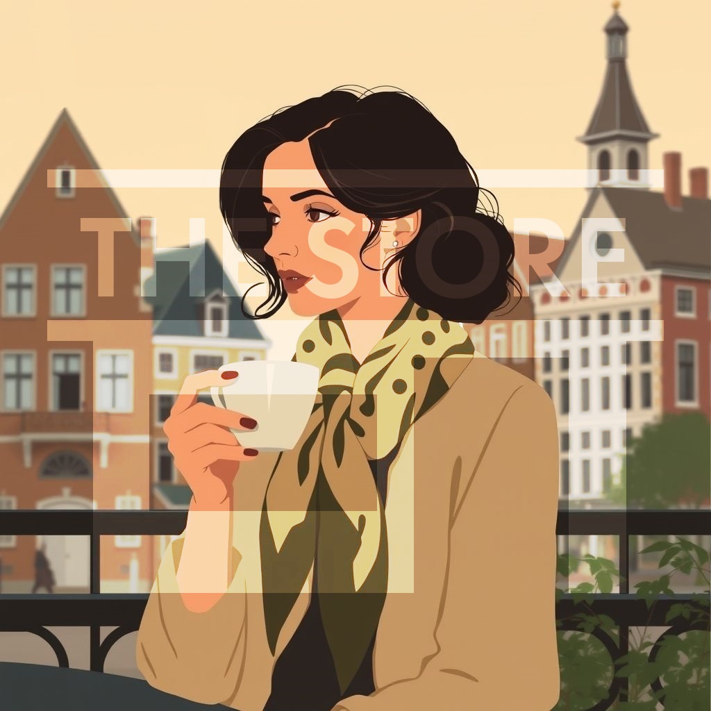 【イラスト素材】コーヒーを飲んでいる女性のイラスト