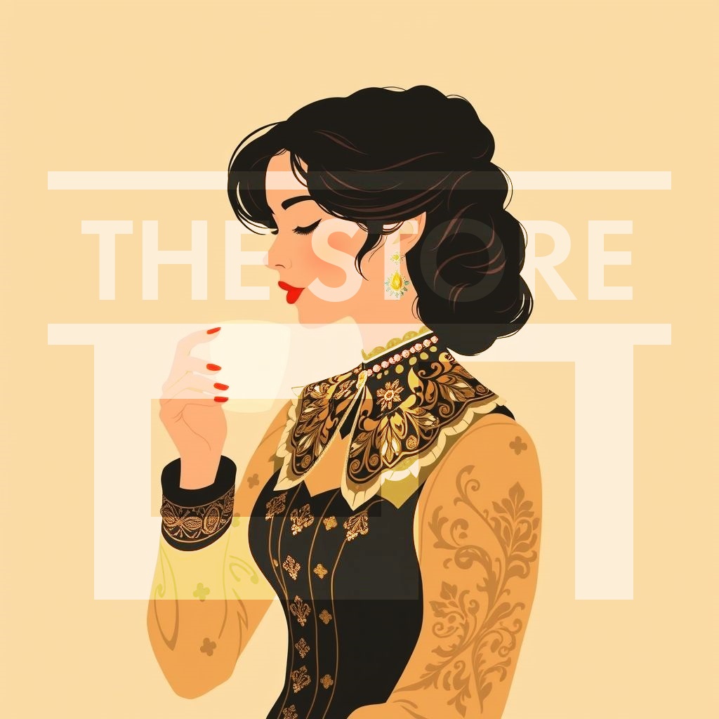 【イラスト素材】コーヒーを飲んでいる女性のイラスト