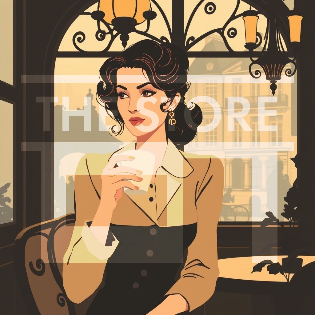 【イラスト素材】コーヒーを飲んでいる女性のイラスト