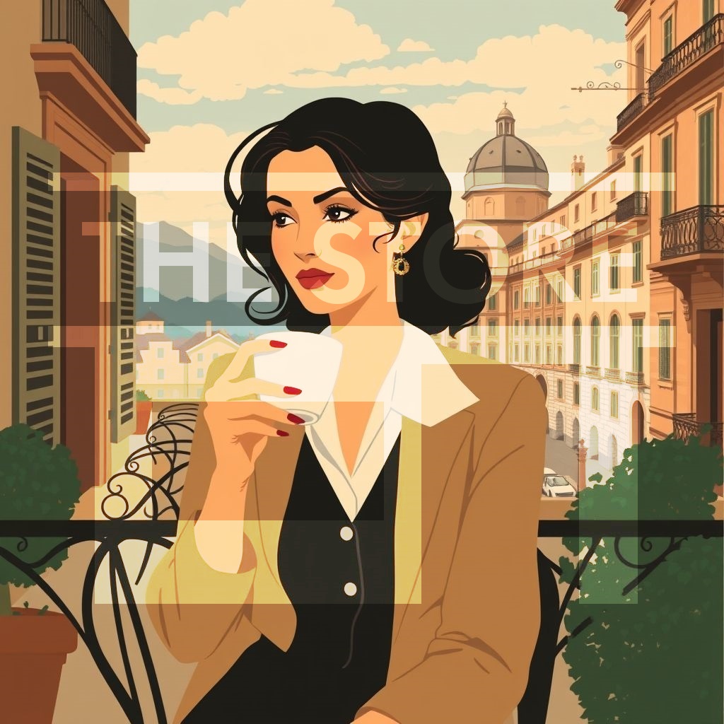 【イラスト素材】コーヒーを飲んでいる女性のイラスト