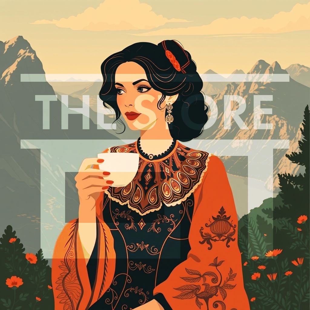 【イラスト素材】コーヒーを飲んでいる女性のイラスト