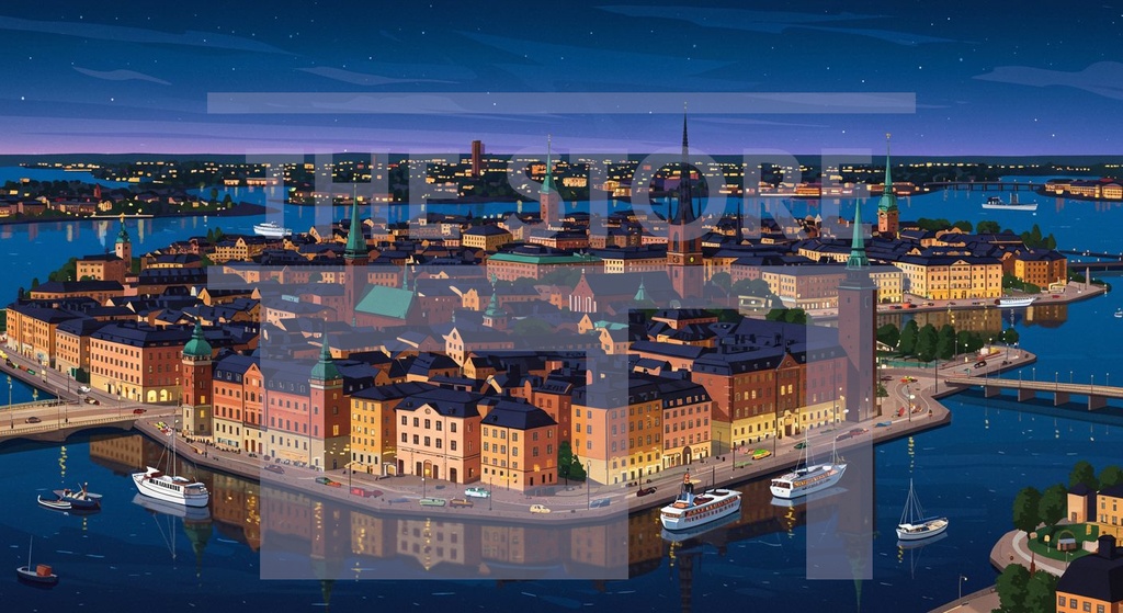 【イラスト素材】世界の街の夜景