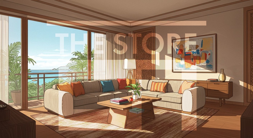 【イラスト素材】リゾートホテルの部屋