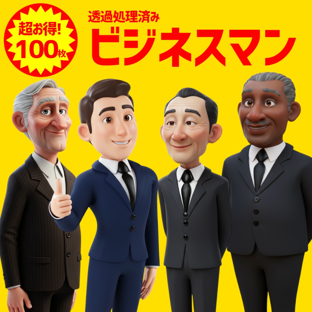 【イラスト素材】透過処理済み ビジネスマン 100枚入り