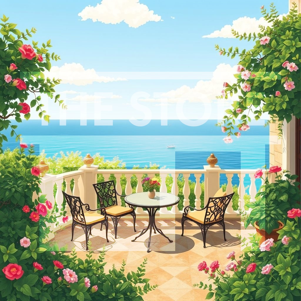 【イラスト素材】夏のテラス
