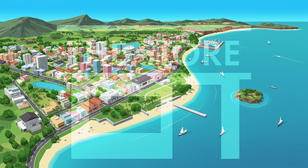 【イラスト素材】上空から見た街の風景