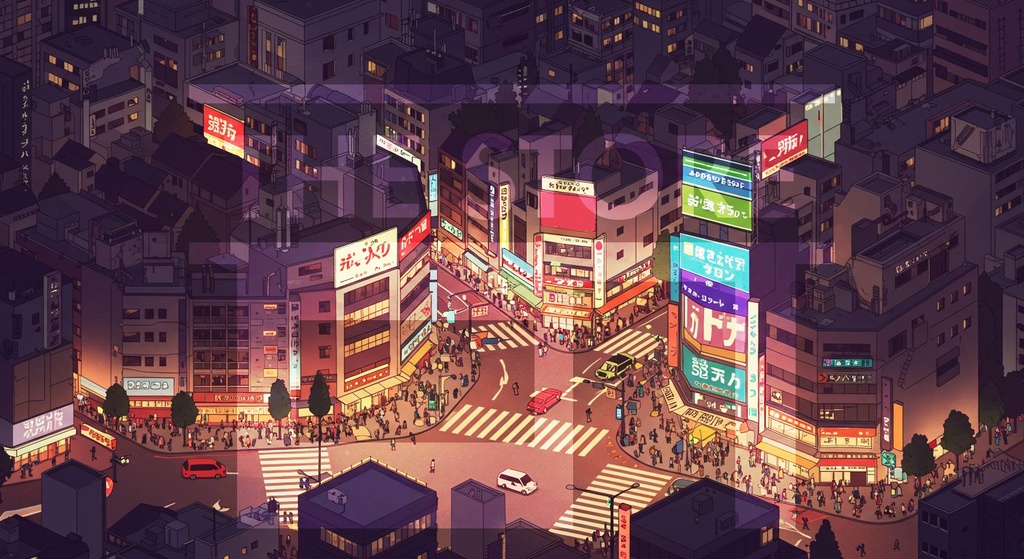 【イラスト素材】上空から見た街の風景