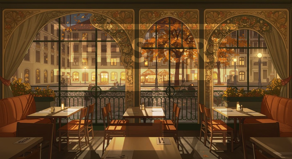 【イラスト素材】秋のレストラン