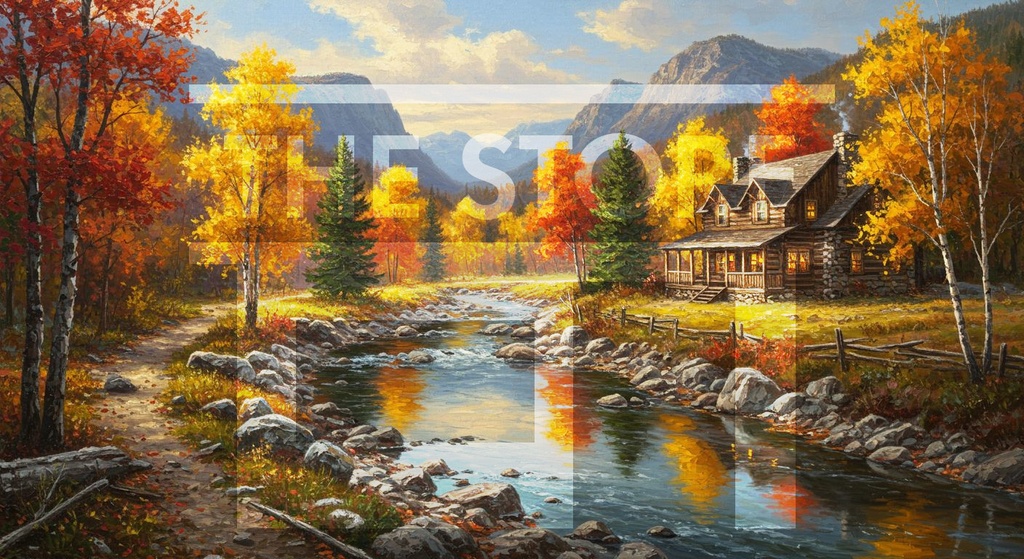 【イラスト素材】秋の山小屋