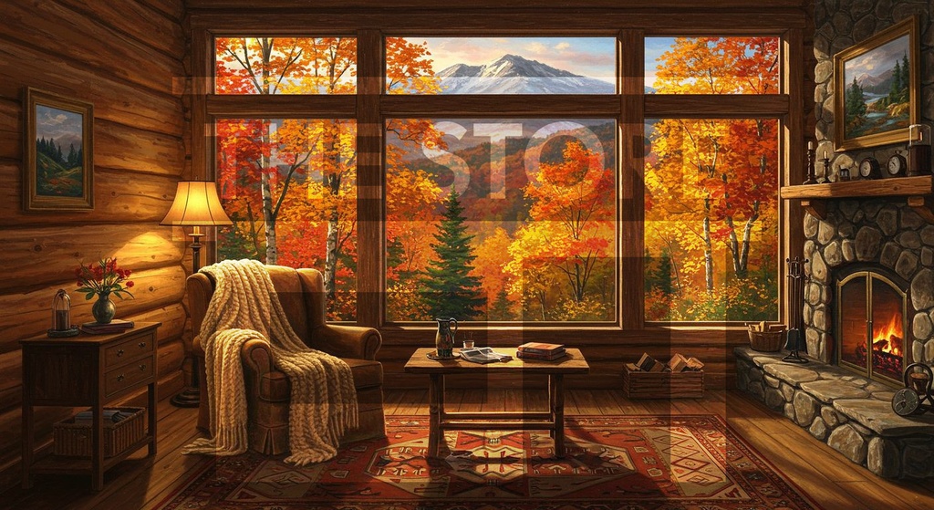 【イラスト素材】秋の山小屋