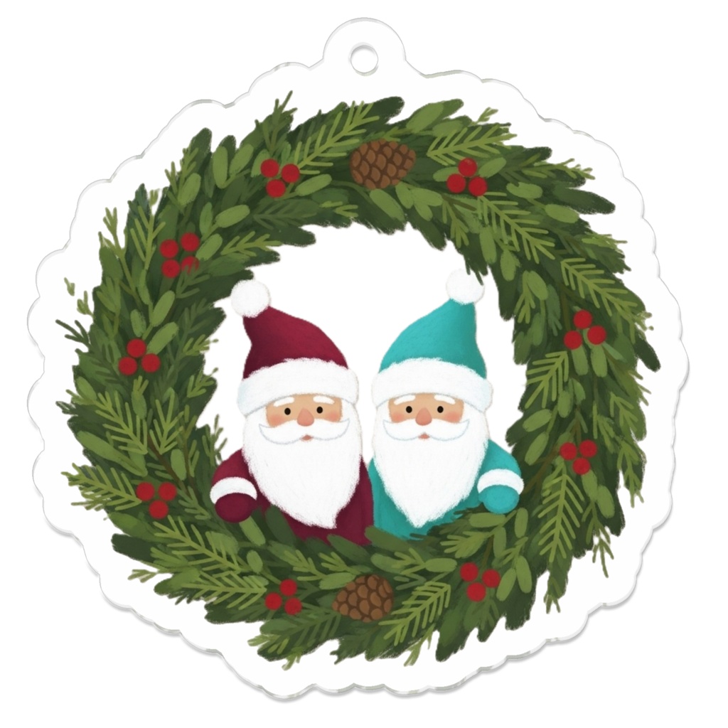 サンタクロースとクリスマスリースのアクリルキーホルダー