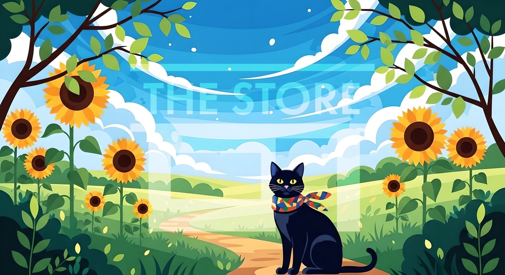 【イラスト素材】秋と夏の黒猫シリーズ