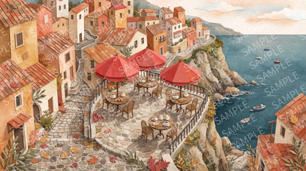 【イラスト素材】秋カフェの背景