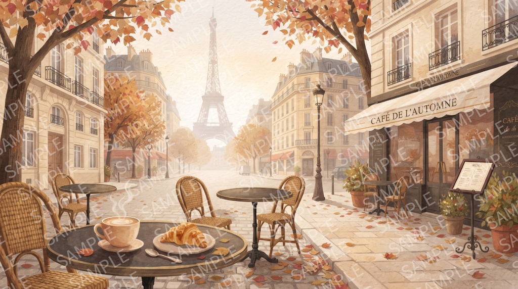 【イラスト素材】秋カフェの背景