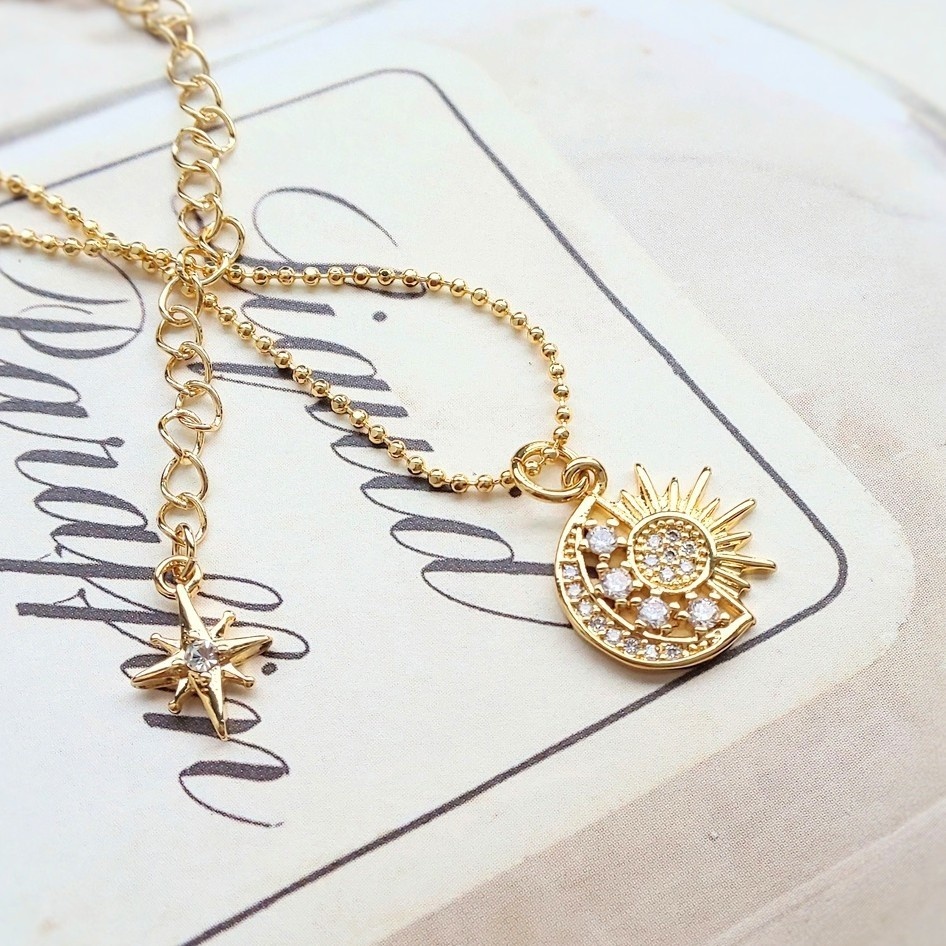 オリジナル 太陽と月のczネックレス
