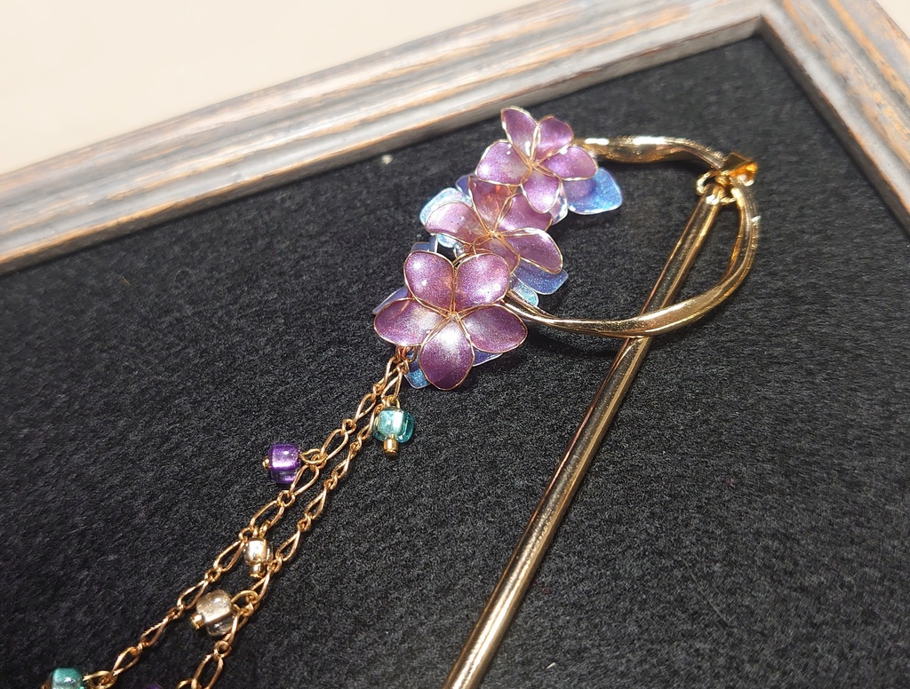 あじさいとすみれの髪飾り