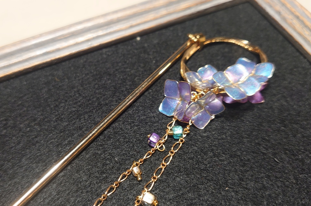 あじさいとすみれの髪飾り