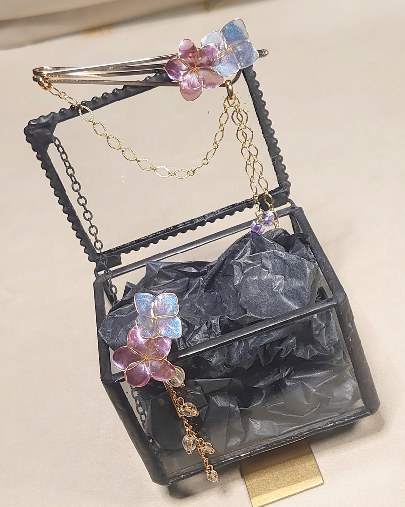 あじさいとすみれの髪飾り