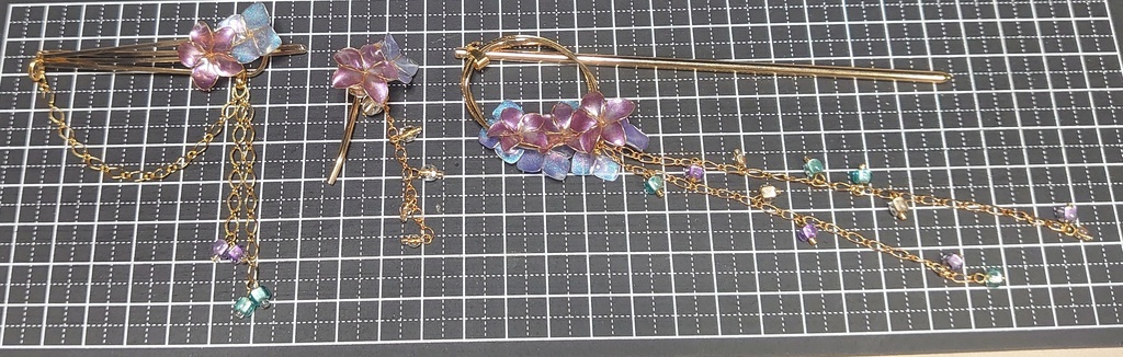 あじさいとすみれの髪飾り