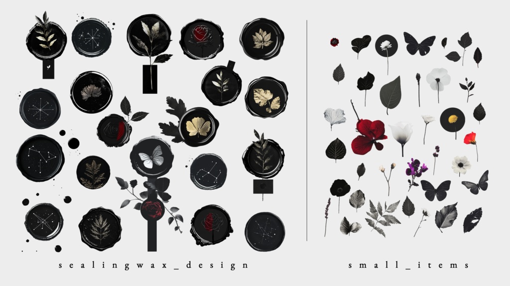 〖無料有/全70種〗素材集║花印綴帖〖PNG素材〗