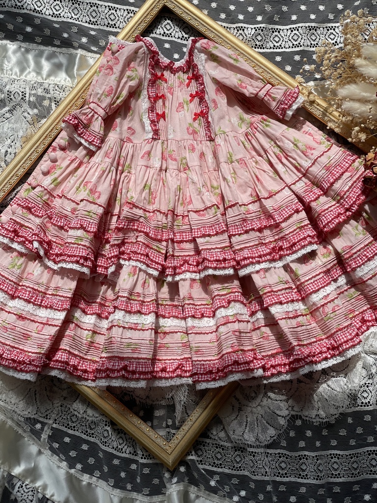 【60cm】いちご&配色ワンピース【Aデザイン】