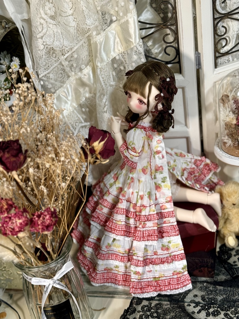 【40cm】いちご&配色ワンピース