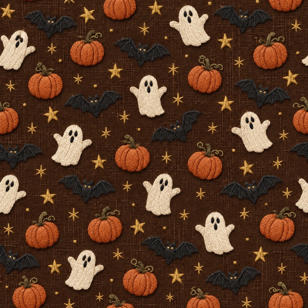 ハロウィン デジタルペーパー 3枚セット|かわいいおばけ・かぼちゃ・コウモリ・星柄|刺繍風・布風テクスチャ|色違い PNG画像素材|秋のコラージュ・スクラップブッキング・手帳デコ・ペーパークラフト用|ダウンロード素材