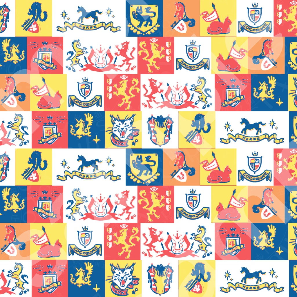 眼鏡拭き（猫と馬の紋章風柄）