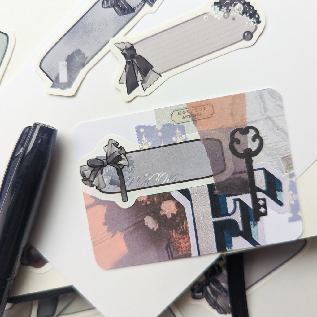 フレークシール「黒リボンラベルmix」