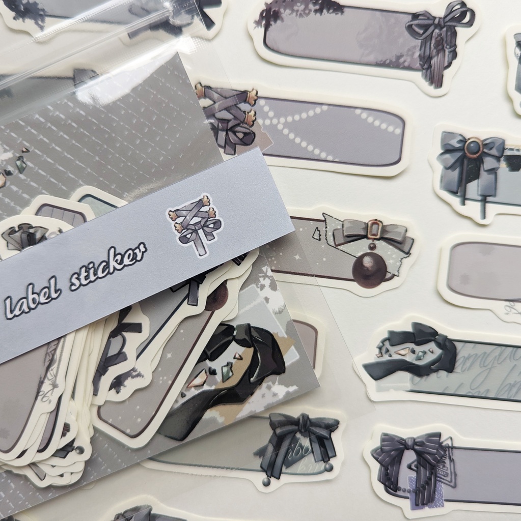 フレークシール「黒リボンラベルmix」