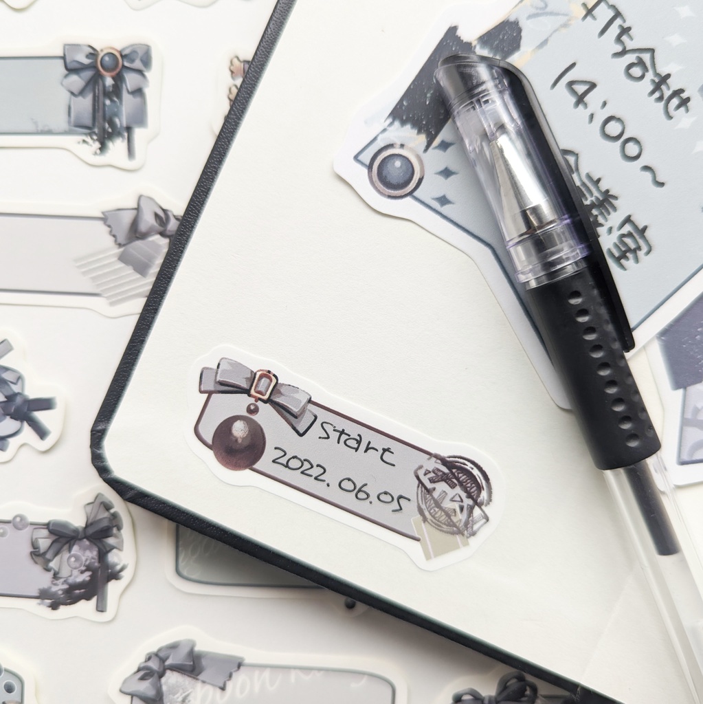 フレークシール「黒リボンラベルmix」