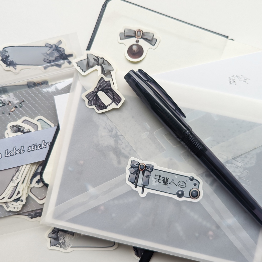 フレークシール「黒リボンラベルmix」