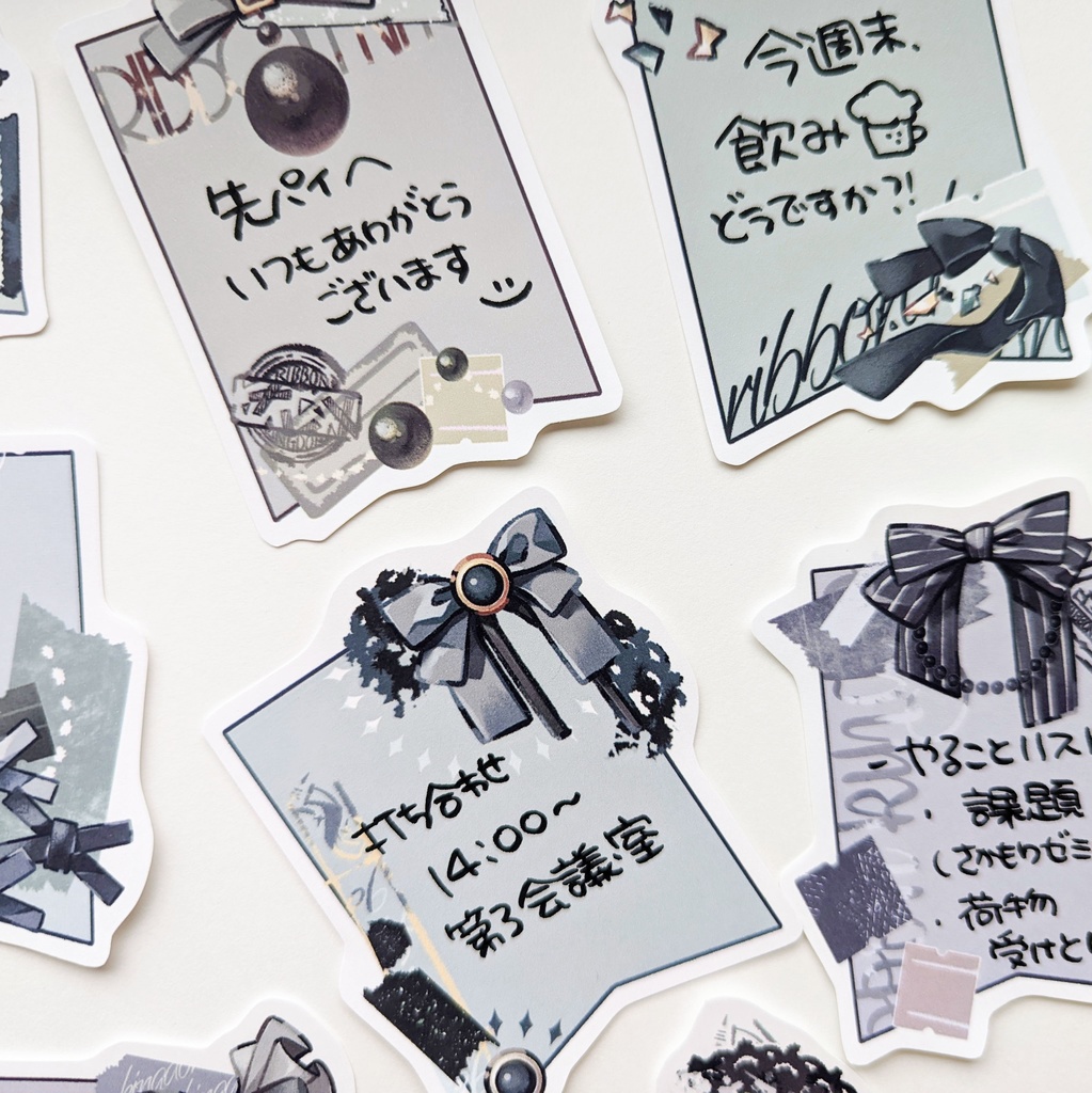 ダイカットメモ「黒リボンmix」