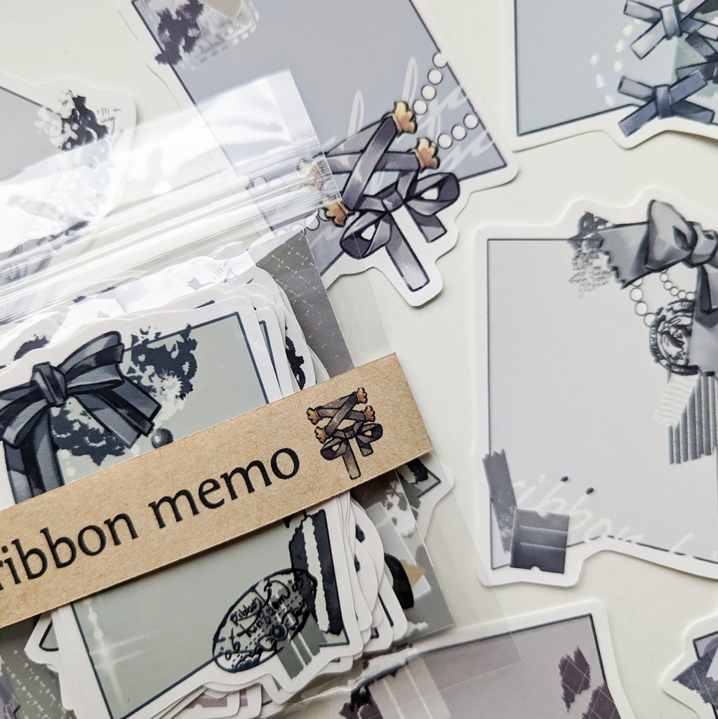 ダイカットメモ「黒リボンmix」