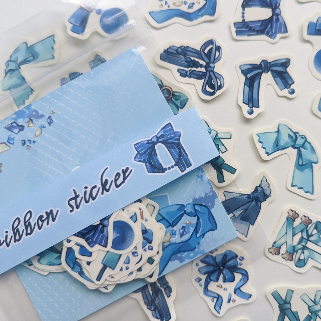 フレークシール「青リボンmix」