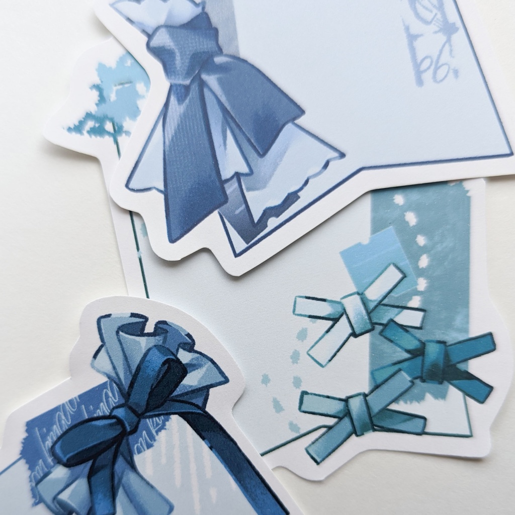 ダイカットメモ「青リボンmix」