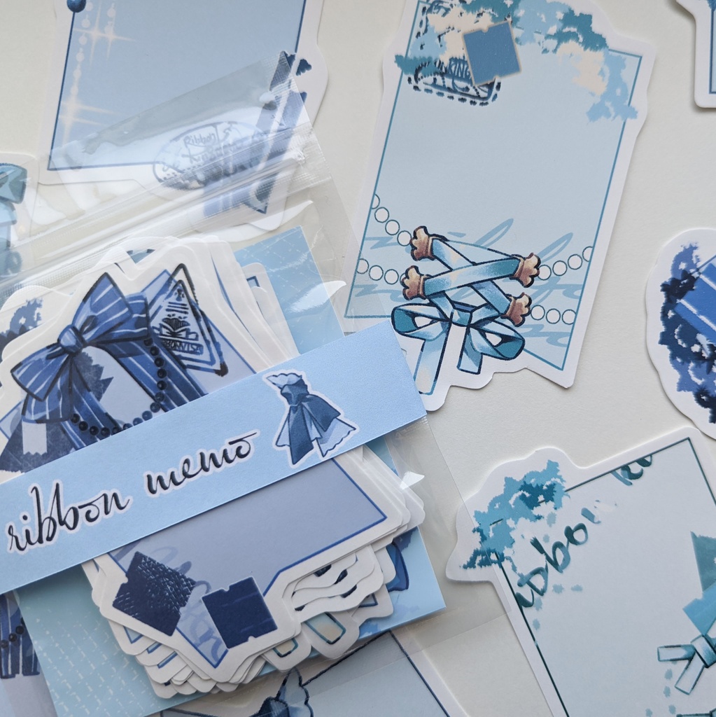 ダイカットメモ「青リボンmix」