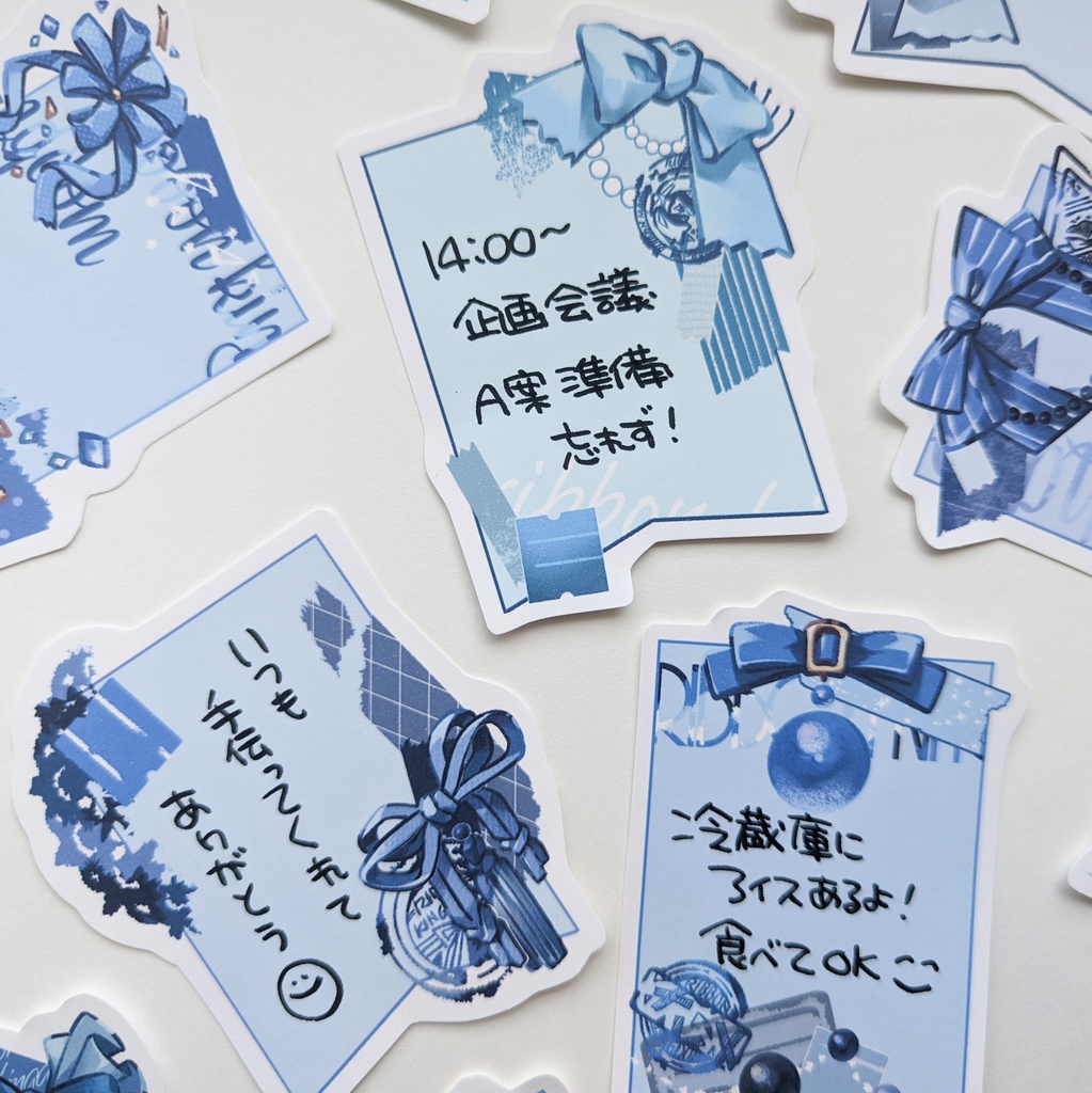 ダイカットメモ「青リボンmix」