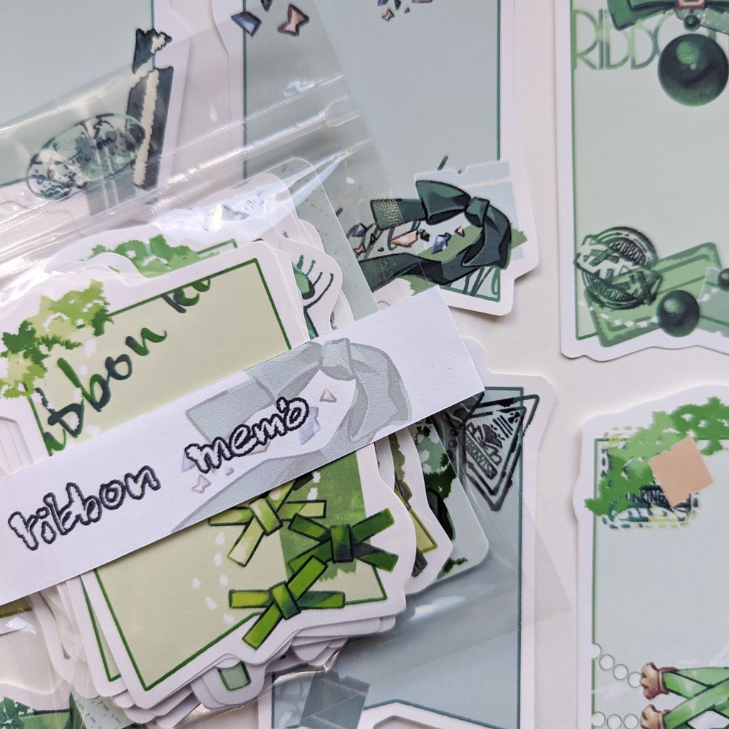 ダイカットメモ「緑リボンmix」