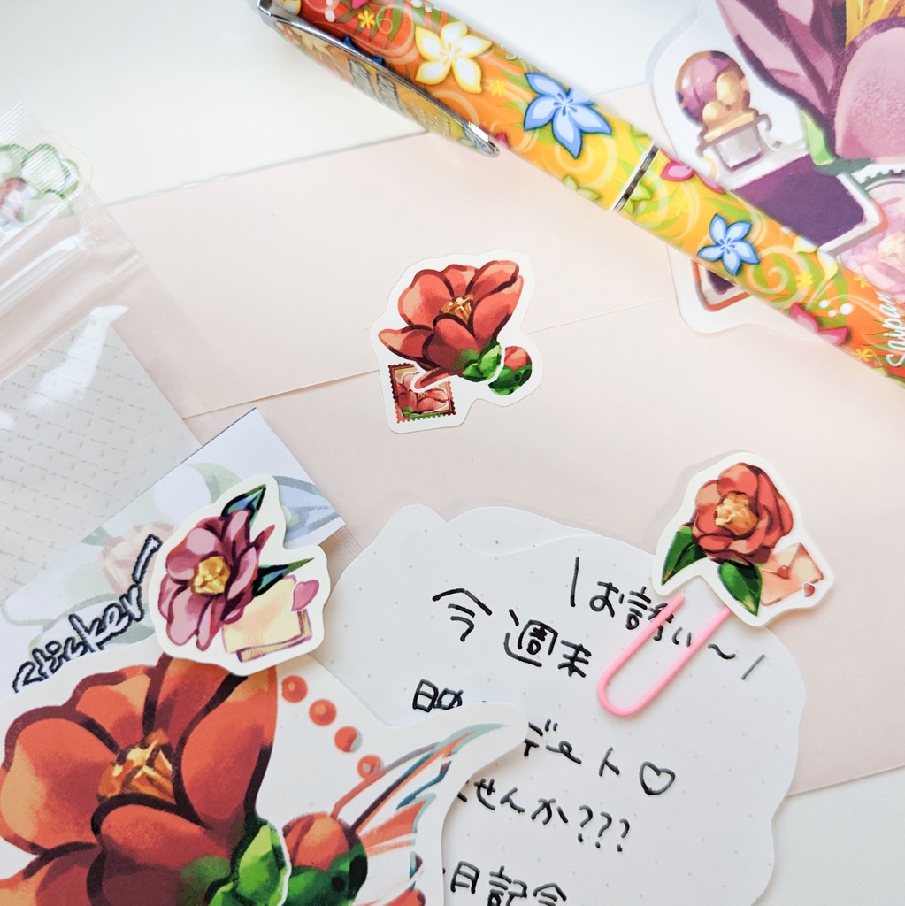 フレークシール「椿と恋文mix」