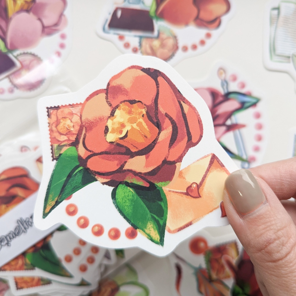 ダイカットメモ「椿と恋文mix」