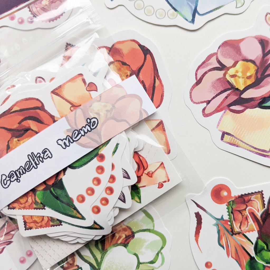 ダイカットメモ「椿と恋文mix」