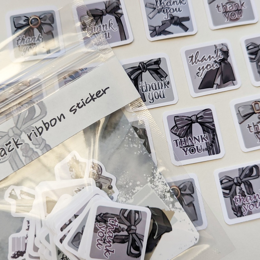 フレークシール「黒リボンmix-thank you Ver.-」
