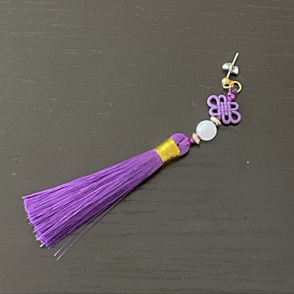 紫結び珠のピアス(イヤリング変更可)